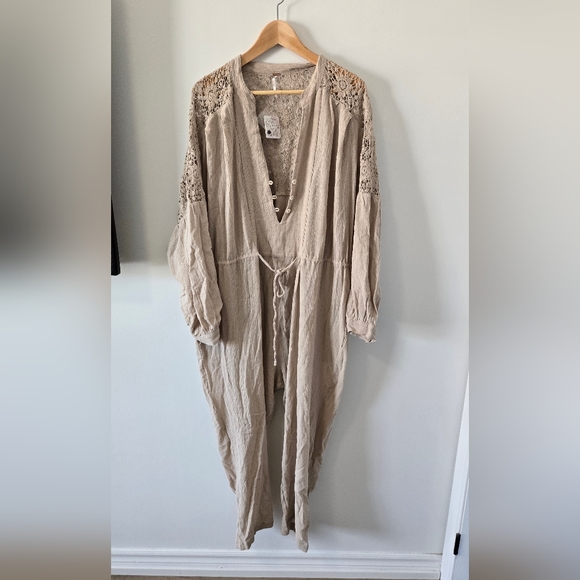 Free People Pants - Free People Beige Lace Detail Jumpsuit